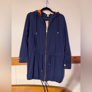 NWT Michael Kors Women's Basics Hoodie Jacket True Navy Blue Orange Size Small